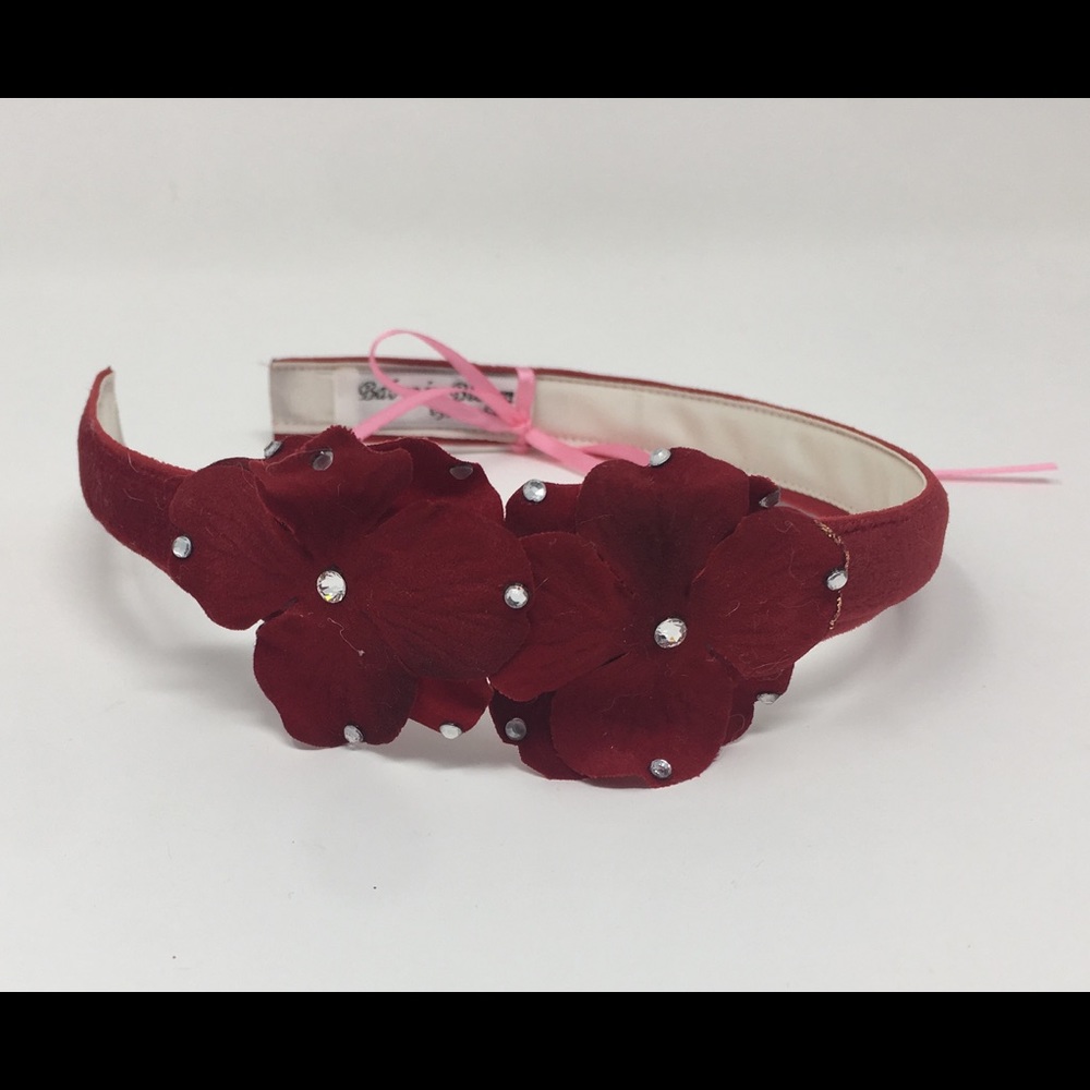 Toddler Girls Red Velvet Flower Crystal Headband